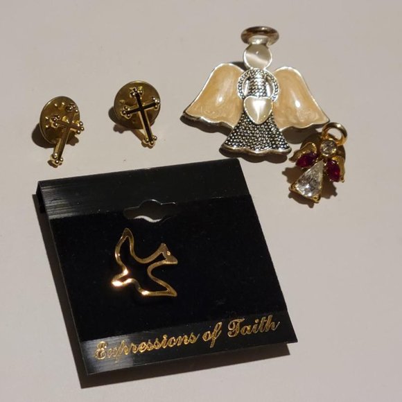 Vintage Lot of Assorted Lapel Pins: Angels, Cross and Dove Expression of Faith - Picture 1 of 12